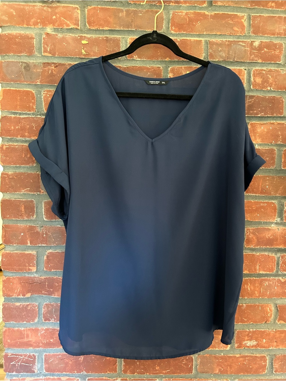 SHEIN Navy V-Neck Short Sleeve Blouse